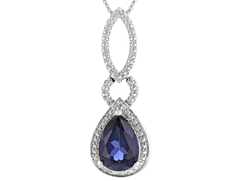 Blue Lab Created Sapphire Rhodium Over Sterling Silver Pendant With Chain 2.51ctw