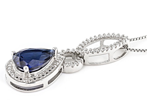 Blue Lab Created Sapphire Rhodium Over Sterling Silver Pendant With Chain 2.51ctw