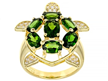 Picture of Green Chrome Diopside 18k Yellow Gold Over Sterling Silver Turtle Ring 3.42ctw