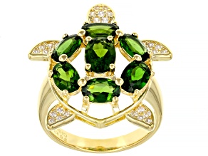 Green Chrome Diopside 18k Yellow Gold Over Sterling Silver Turtle Ring 3.42ctw