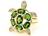 Green Chrome Diopside 18k Yellow Gold Over Sterling Silver Turtle Ring 3.42ctw