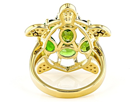 Green Chrome Diopside 18k Yellow Gold Over Sterling Silver Turtle Ring 3.42ctw