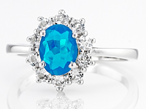 Paraiba Blue Color Opal Rhodium Over Sterling Silver Ring 1.05ctw