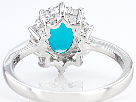 Paraiba Blue Color Opal Rhodium Over Sterling Silver Ring 1.05ctw