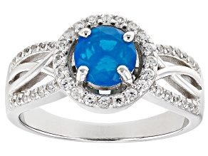 Paraiba Blue Color Opal Rhodium Over Sterling Silver Ring 0.93ctw