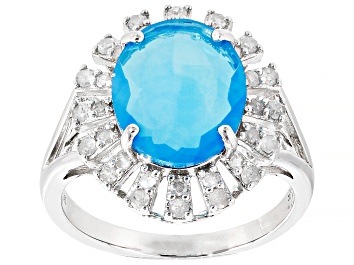 Picture of Paraiba Blue Color Opal Rhodium Over Sterling Silver Ring 1.85ctw