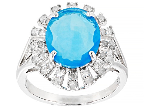 Paraiba Blue Color Opal Rhodium Over Sterling Silver Ring 1.85ctw