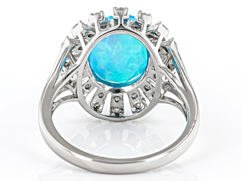 Paraiba Blue Color Opal Rhodium Over Sterling Silver Ring 1.85ctw