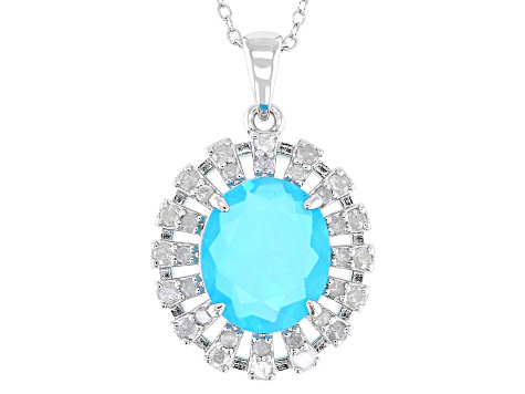 Blue Opal Rhodium Over Sterling Silver Tennis Bracelet 7.20ctw