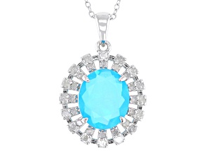 Paraiba Blue Color Opal Rhodium Over Sterling Silver Pendant with Chain 1.85ctw