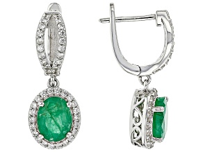 Green Emerald Rhodium Over Sterling Silver Earrings. 3.30ctw