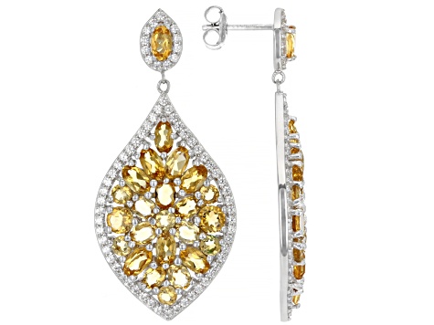 Yellow Citrine Rhodium Over Silver Dangle Earrings 7.00ctw