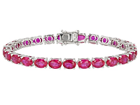 Red Lab Created Ruby Rhodium Over Sterling Silver Bracelet 25.40ctw
