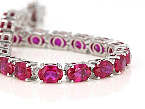 Red Lab Created Ruby Rhodium Over Sterling Silver Bracelet 25.40ctw