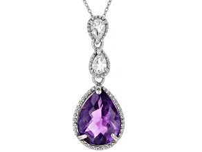 Purple African Amethyst Rhodium Over Sterling Silver Pendant With Chain 6.90ctw