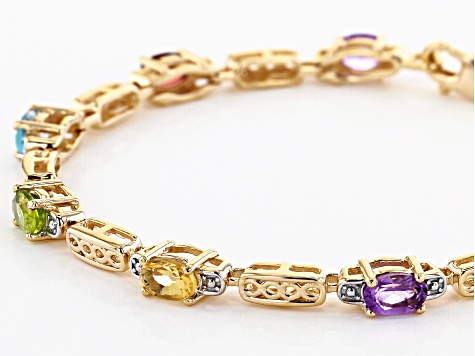 Oval Multi-Stone 18K Yellow Gold Over Sterling Silver Bracelet 2.81ctw