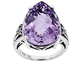 Purple Amethyst Rhodium Over Sterling Silver Ring 12.15ctw