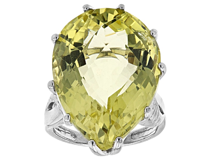 Yellow Quartz Rhodium Over Sterling Silver Ring 21.00ct