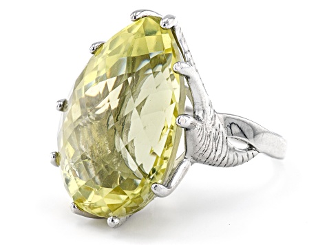 Yellow Quartz Rhodium Over Sterling Silver Ring 21.00ct