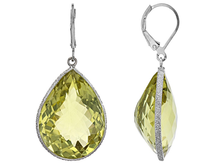 激安アウトレット通販 Yellow Lemon Quartz Rhodium Over Sterling Silver Earrings 応援グッズ