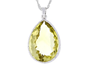 Yellow Lemon Quartz Rhodium Over Sterling Silver Pendant with Chain 22.52ct