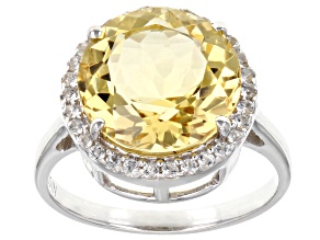 Yellow Citrine Rhodium Over Sterling Silver Ring 5.30ctw