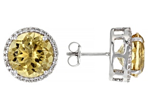 Yellow Citrine Rhodium Over Sterling Silver Stud Earrings 10.60ctw