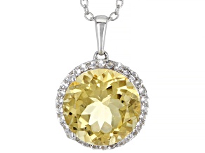 Yellow Citrine Rhodium Over Sterling Silver Pendant With Chain 5.30ctw
