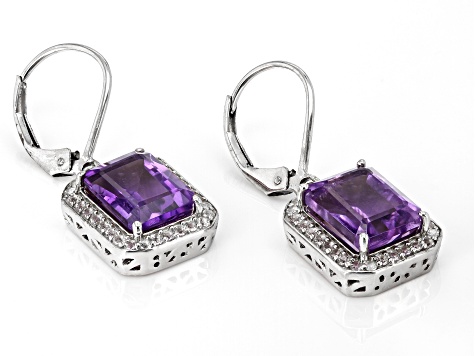 Purple Amethyst Rhodium Over Sterling Silver Dangle Earrings 6.60ctw