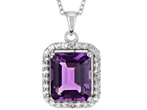 Purple Amethyst Rhodium Over Sterling Silver Pendant With Chain 5.48ctw