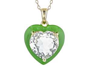 Green Prasiolite With Green Enamel 14k Yellow Gold Over Sterling Silver Pendant With Chain 4.00ct
