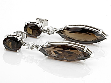 Brown Smoky Quartz Rhodium Over Sterling Silver Earrings 7.65ctw