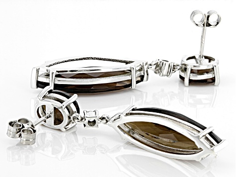 Brown Smoky Quartz Rhodium Over Sterling Silver Earrings 7.65ctw