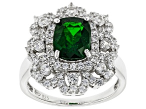 Green Chrome Diopside Rhodium Over Sterling Silver Ring 3.13ctw