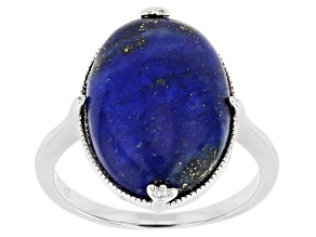 Blue Lapis Lazuli Rhodium Over Sterling Silver Ring 17x12mm