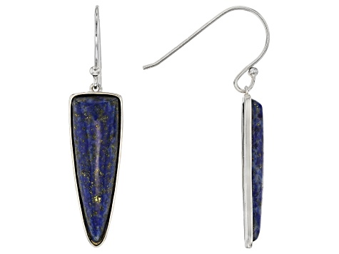 Blue Lapis Lazuli Rhodium Over Sterling Silver Earrings 24x8mm