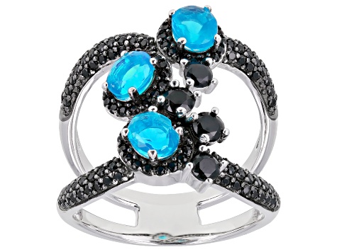 Paraiba Blue Color Opal Rhodium Over Sterling Silver Ring 1.55ctw