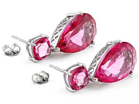 Pink Topaz Rhodium Over Sterling Silver Dangle Earrings 31.00ctw