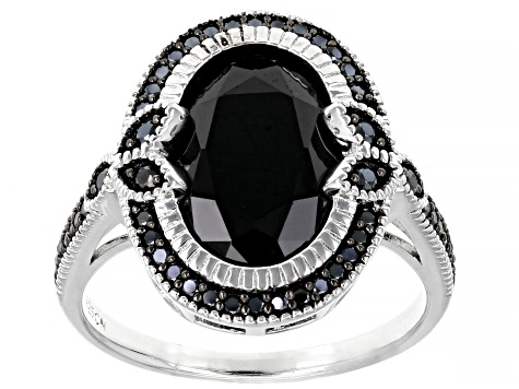 Black Spinel Rhodium Over Sterling Silver Ring 4.47ctw