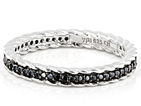 Black Spinel Rhodium Over Sterling Silver Band Ring 0.32ctw