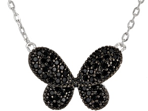 Black Spinel Rhodium Over Sterling Silver Butterfly Necklace 0.30ctw