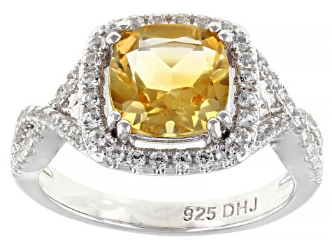 Yellow Citrine Rhodium Over Sterling Silver Ring 2.45ctw