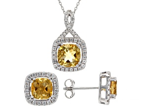 Yellow Citrine Rhodium Over Sterling Silver Pendant And Earrings Set 4.60ctw
