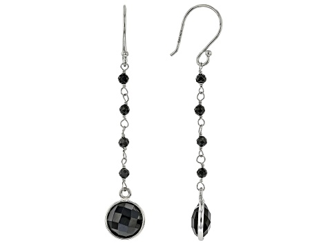 Black Spinel Rhodium Over Sterling Silver Dangle Earrings 5.00ctw
