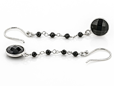 Black Spinel Rhodium Over Sterling Silver Dangle Earrings 5.00ctw