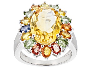 Yellow Citrine Rhodium Over Sterling Silver Ring 8.29ctw