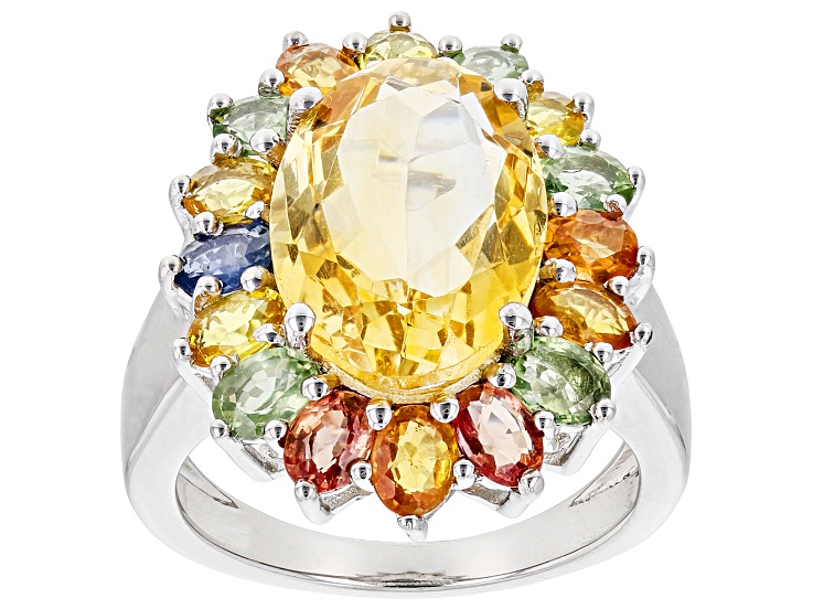FB Jewels Solid Sterling Silver Rhodium Citrine Ring