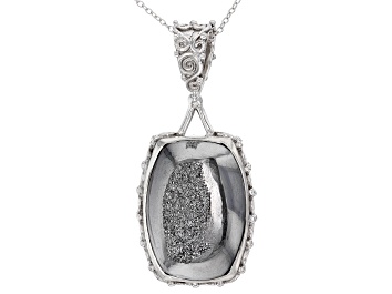 Picture of Silver Drusy Quartz Sterling Silver Solitaire Pendant With Chain