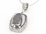 Silver Drusy Quartz Sterling Silver Solitaire Pendant With Chain