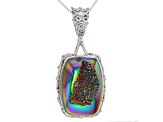 Multicolor Drusy Quartz Sterling Silver Pendant With Chain